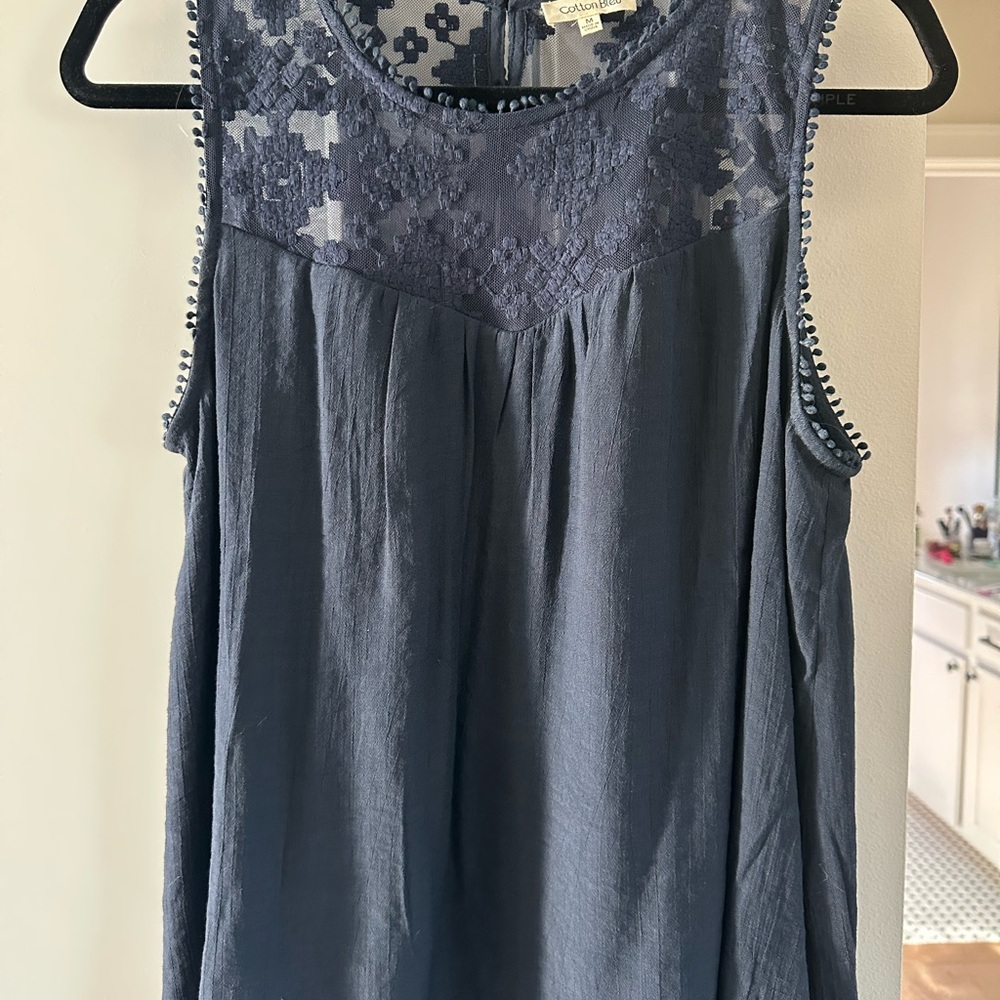 Anthropologie Navy Lace Sleeveless Top